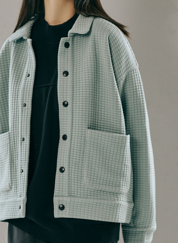輕暖氣息 小格空氣感針織布夾克/綠