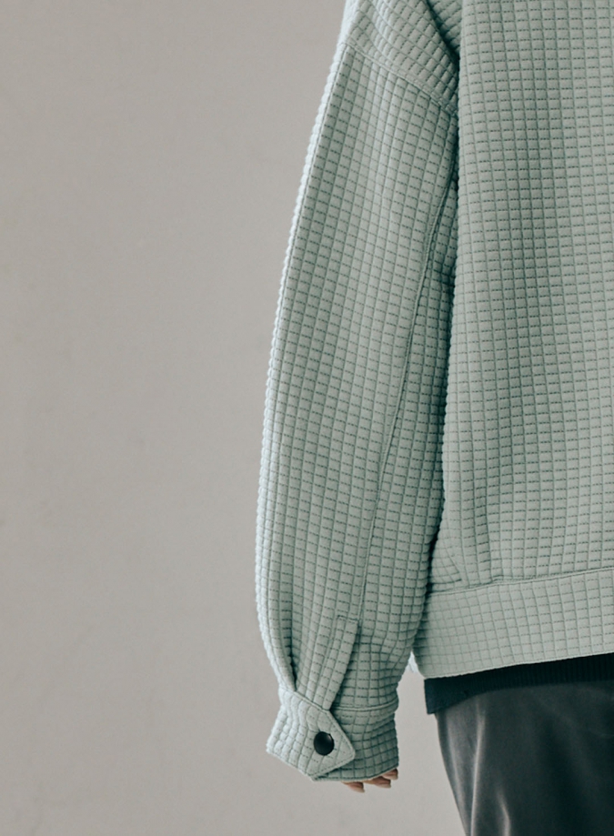 輕暖氣息 小格空氣感針織布夾克/綠