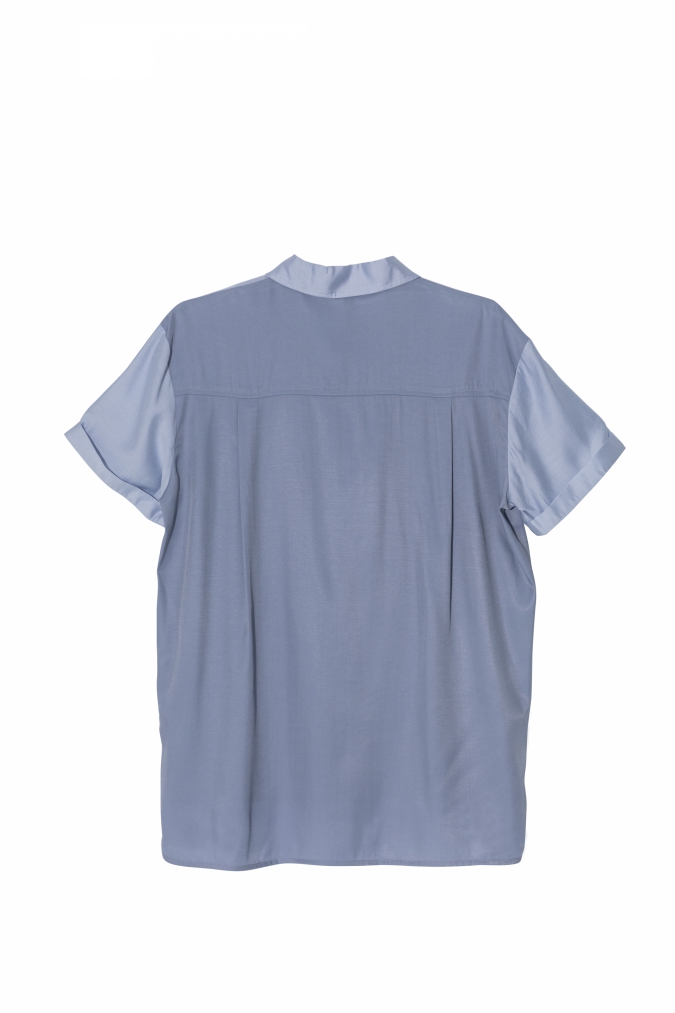 晨昏天空 異材質清涼感短袖襯衫/雲藍