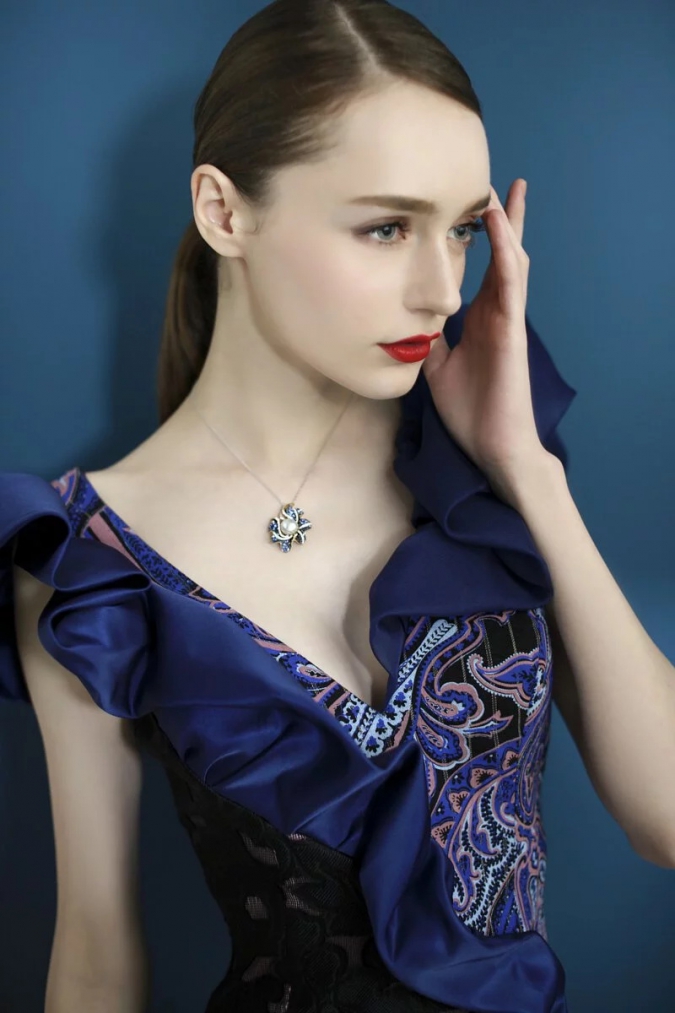 藍荷葉V領洋裝